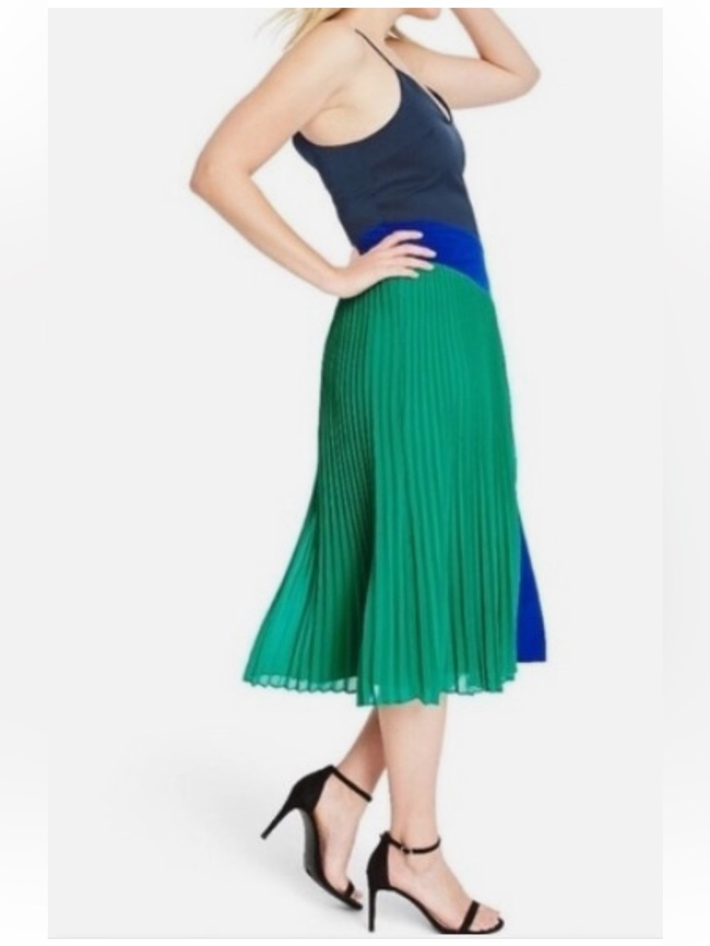 Cushnie x Target Blue & Green Colorblock Pleated Silky Midi Dress. Size 4 - Picture 5 of 15